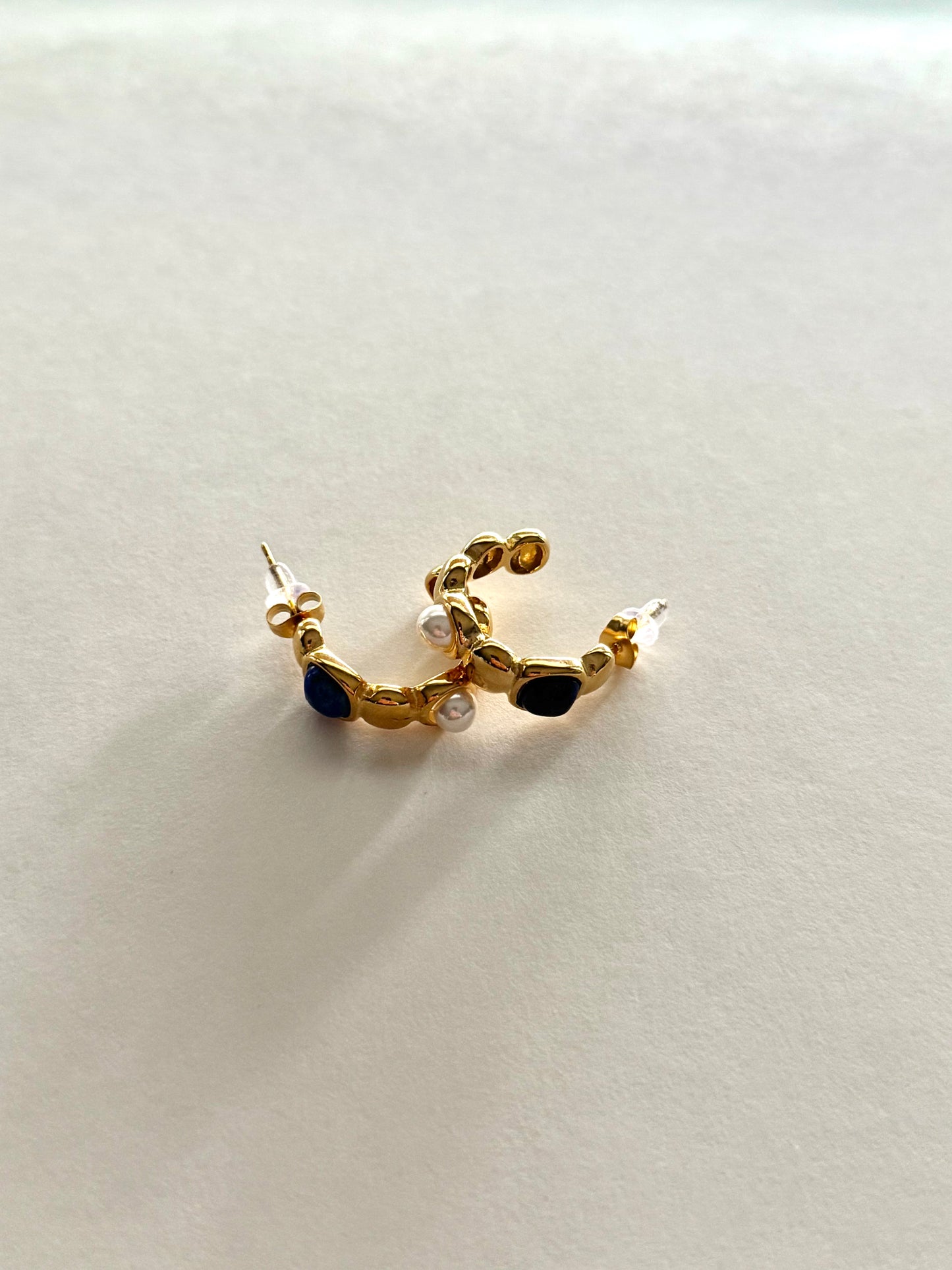 Blue Stone & Pearl Gold Earrings