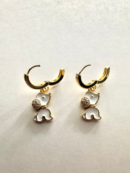 White Pup Hoop Earrings