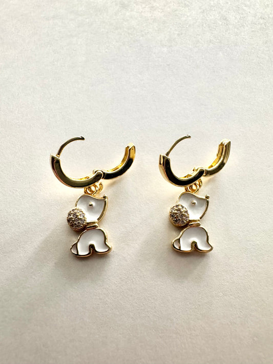 White Pup Hoop Earrings