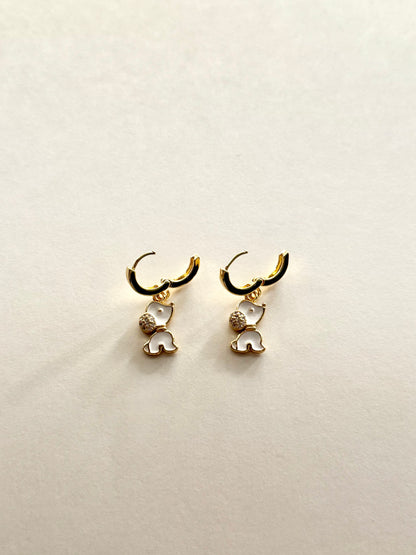 White Pup Hoop Earrings